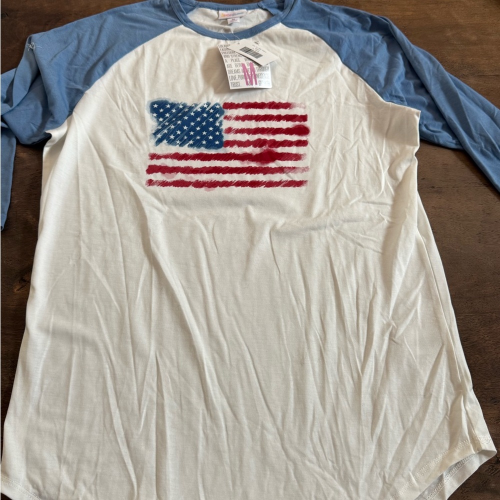 Blue and White Raglan Medium Randy T- Shirt with American Flag